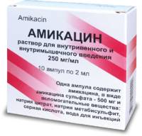Амикацин р-р для инъекций в/в, в/м 250мг/мл 2мл ампулы №10