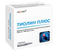 Тиолин плюс р-р для инъекций в/в, в/м 100мг/мл 25мг/мл 5мл ампулы №10