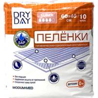 Пеленки впитывающие детские DRY DAY 0+ Super 60*40см упаковка №10