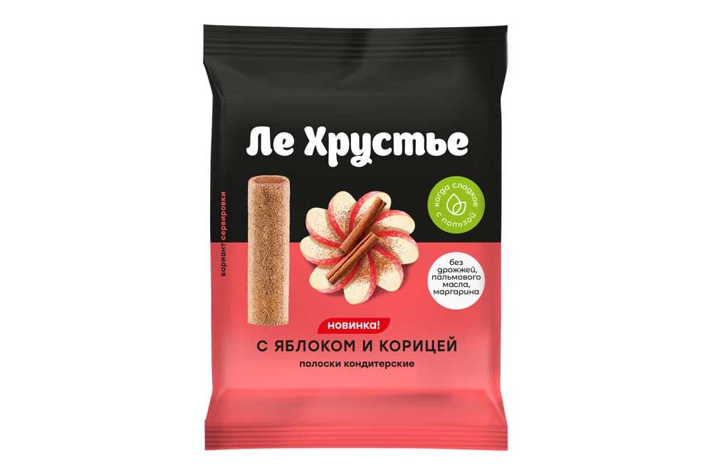 Полоски кондитерские ЛЕХРУСТЬЕ с яблоком и корицей 100г №1