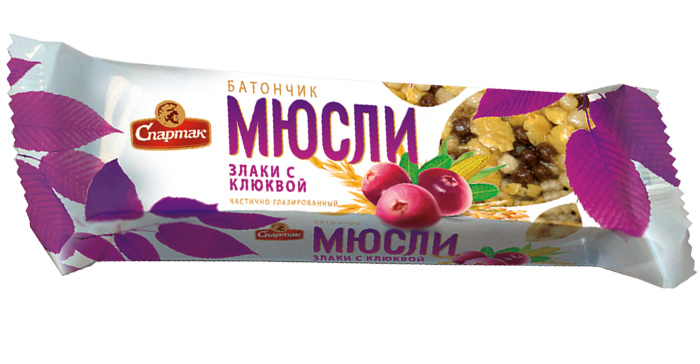 Батончик-мюсли СПАРТАК  Злаки с клюквой 35г упаковка №1