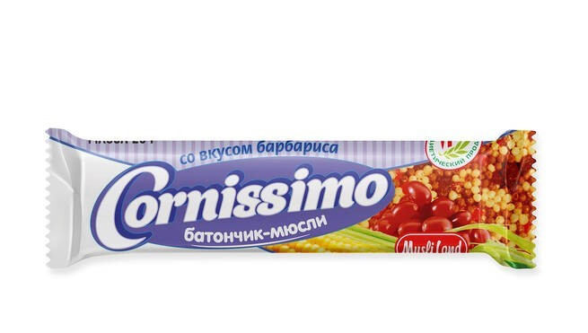 Батончик-мюсли Cornissimo специализированный (для диет.пит.) со вкусом барбариса 25г №1